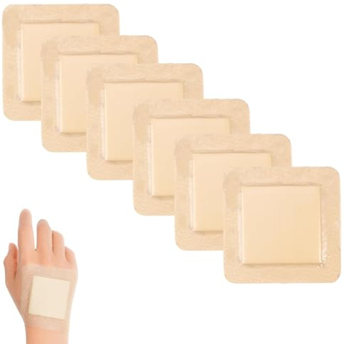 6 cerotti per piaghe da decubito, in schiuma, 7,5 x 7,5 cm, impermeabili, in silicone, per ferite autoadesive