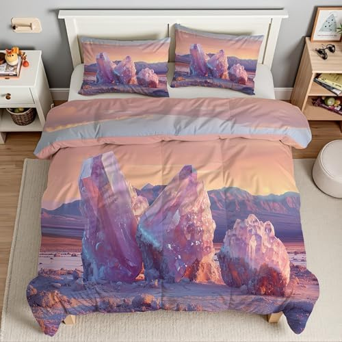 Piumino Matrimoniale Cristallo Minerale Trapunte Tramonto Piumone Imbottito Resistente Lavabile, Super Morbida Trapunta, piumini 200x200 cm in Microfibra Reversibile e 2 Federa 50x80 cmT280