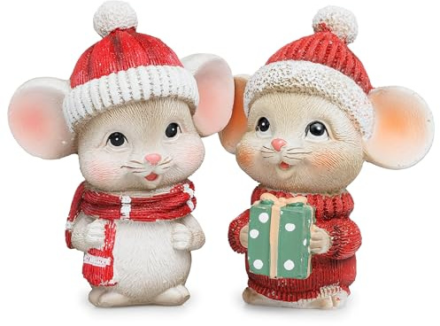 SIKORA 2er Set Dekofigur Mäuse Weihnachtsfigur für Weihnachten oder Winter Deko Figur für zuhause und Garten - DK38