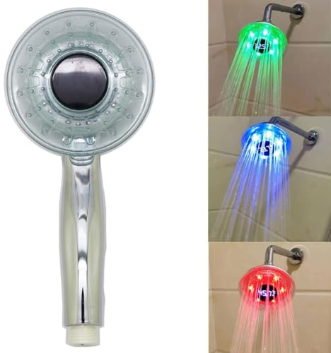 Lawnoval LED Colour Changing Shower Head with Temperature Display, 3 Spray Modes and Water-Powered Lights, Silver