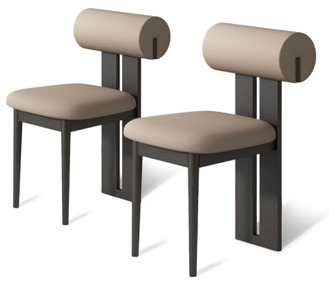 2 St Unika Matstolar I Trä, Modern Läderfåtölj, Robust Ram Och Runt Ryggstöd, Lämpliga(Black+Coffee,4pcs)