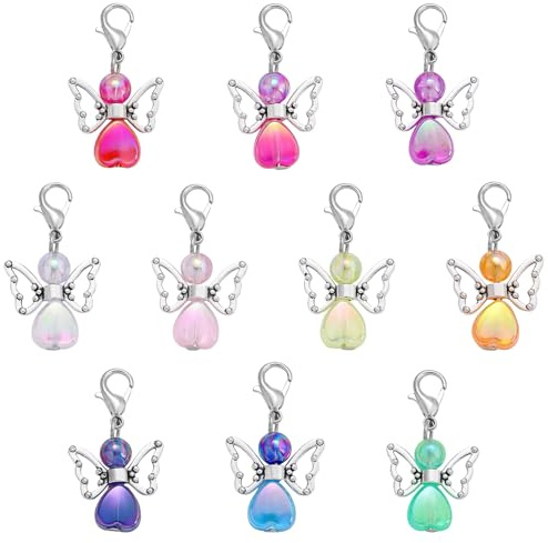 YSsgjK 10 Stück 10 Farben Schutzengel Schlüsselanhänger, Perlenengel Anhänger Klein Engel Anhänger, Mini Geschenke Gastgeschenk für Hochzeit Weihnachten Kommunion Deko