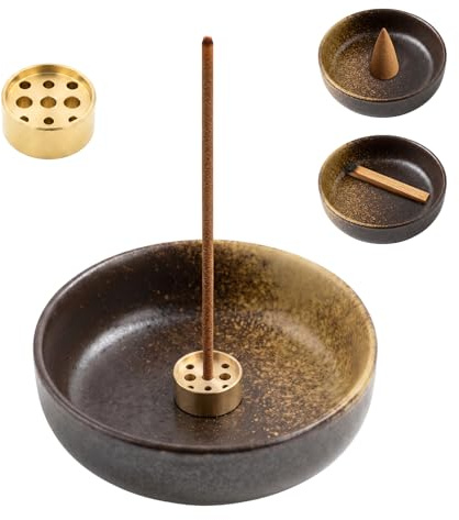 Minfuerang Portaincenso in Ceramica, Supporto Incensiere in Ceramica da 9,4 cm, Bruciatore di Incenso Adatto a Diversi Tipi di Bastoncini,per Decorazione,Meditazione,Yoga (Marrone)