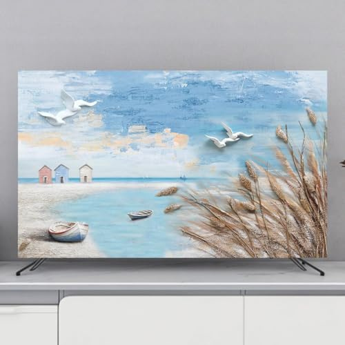 GPDNBIEU, 32-80 Inch Cover for Flat/Curved TVs Polyester Painting Printed TV Display Covers Bedroom Living Room Decor(Landscape5,55inch)