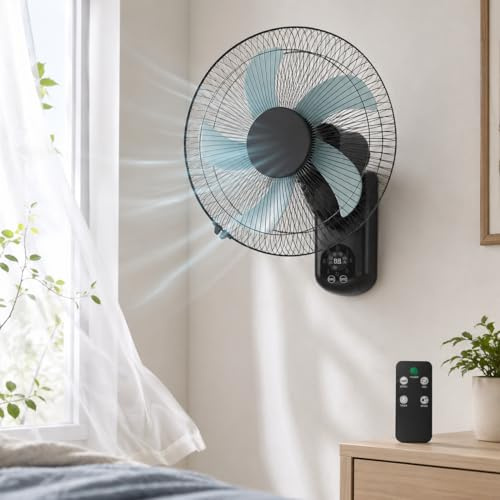 uifame Ventilatore da Parete con Telecomando, Ventilatore a Parete da Ø 40 cm, con 3 Velocità, Oscillazione a 90° e Timer, Silenzioso < 28 dl, per Camera da Letto, Ufficio, Soggiorno