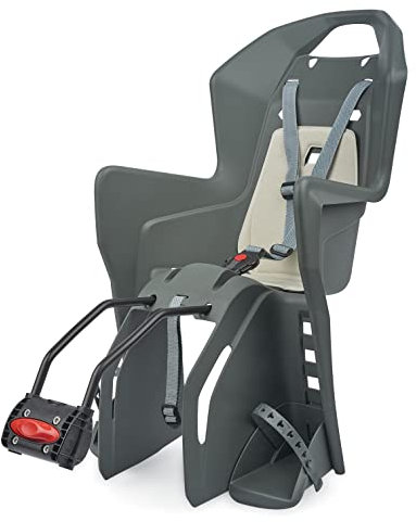 Polisport 8631400026 - Silla Trasera KOOLAH FF para Bicicleta con Ruedas de 26'' a 28'' Apta para niños con un Peso de 9 a 22Kg con Anclaje en el Cuadro en Color Gris carbón/Crema