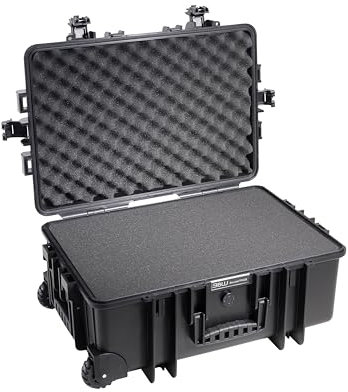 B&W Transportkoffer Outdoor - Typ 6700 - Schwarz mit Würfelschaum, Trolley Koffer, ideal auf Tour - Wasserdicht nach IP67 Zertifizierung, Staubdicht, Bruchsicher und Unverwüstlich