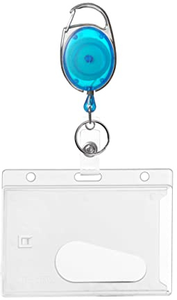Karteo Ausweishülle mit Ausweishalter Jojo blau [1 Stück] Ausweisjojo mit Karbinerhaken und Kartenhülle für 1 Karte für Ausweise Dienstausweise