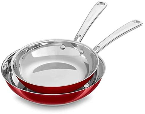 KitchenAid KC2S08TPPC Multipurpose Round Frying Pan - Saucepan (Round, Multipurpose Pan, Red, 2 Pieces)
