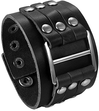 JewelryWe Schmuck Herren Breit Lederarmband Punk Rock Ahle Taper Nieten Leder Armband Armreif Manschette Biker Armband Verstellbar Schwarz/Braun