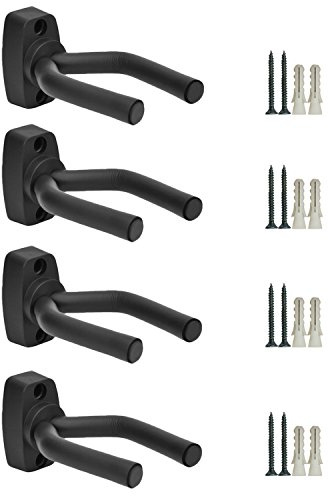 Lot de 4 Guitare Cintre Crochet support mural pour écran support de guitare acoustique Ukulélé basse Mandoline Banjo Supports muraux cintres Noir (4)