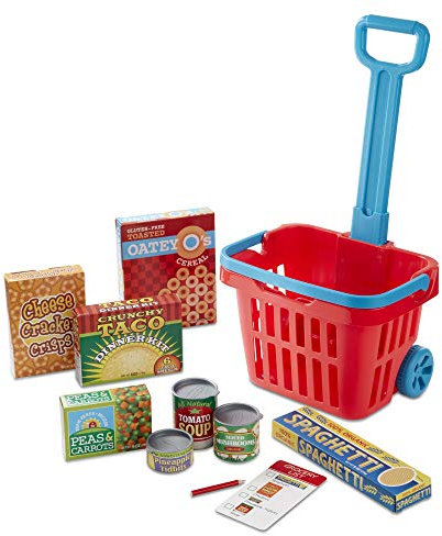 Melissa & Doug Fill and Roll Grocery Basket Play Set With Play Food Boxes and Cans (11 pcs), Play Kitchen Toy Food Ages 3+