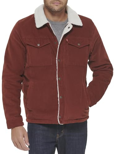 Levi's Corduroy Sherpa Lined Trucker Jacket (Regular & Big & Tall Sizes) Giacchetto Denim, Ruggine, L Uomo