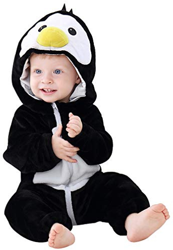 COOKY.D Mameluco con Capucha para Bebé Unisex Súper Suave de Flanela Otoño Invierno Traje Animal para Dormir,Pájaro Negro 12-18 Meses