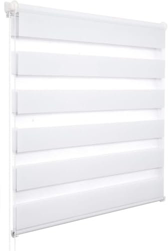 Vkele Doppelrollo Klemmfix ohne Bohren, 90x200cm(BxH) Weiß, Duo Rollo Zebrarollo Fensterrollo für Fenster und Tür, Lichtdurchlässig Verdunkelnd, Seitenzugrollo Sonnenschutz Sichtschutz