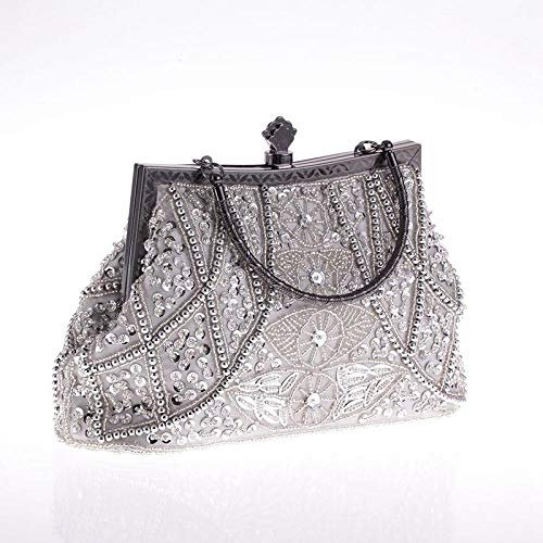 Umhängetasche Damen Clutch Perlen Frauen Abendtasche Modedesign Perle Damen Abendtasche Clutch Hochzeitsfeier Brautfrauen Umhängetasche Handtasche Silber