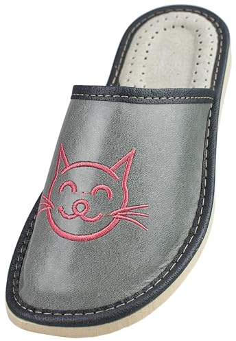 APREGGIO Mules Femme Cuir – Pantoufles Compensées Fait Main – Bout Fermé – Gris Rose – 41