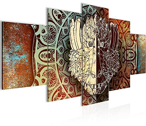 Runa Art - Väggmålningar Abstrakt mandala 200 x 100 cm 5 Delar XXL Väggdekoration Design Koppar Beige 040151a