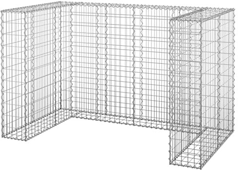Gecheer Gabionenwand für 2 Mülltonnen Gabione Gabionen Steinkorb Steingabionen Mülltonnenverkleidung Mülltonnenbox Verzinkter Stahl 180x100x110 cm