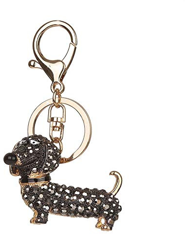 Niedlichen glänzenden Strass Dackel Hund Schlüsselanhänger Tasche Auto Anhänger Dekor Schlüsselanhänger schwarz stilvoll und beliebt