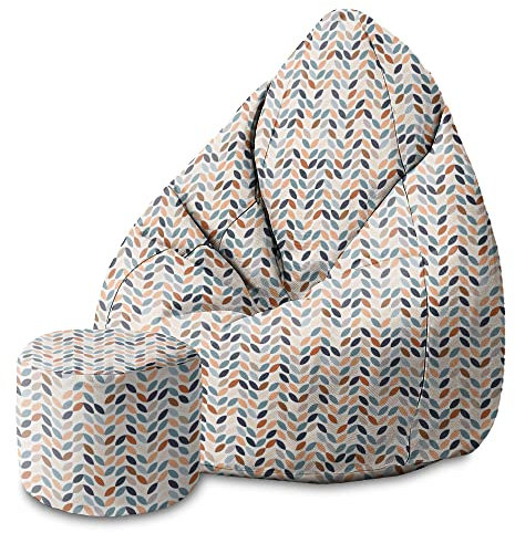 DreamRoots Sitzsack Kinder 70x70x105cm - Sitzsack mit Lehne und Hocker und Bezug - Sitzkissen Boden - Chill Sack Bubibag mit Füllung S-Geo1