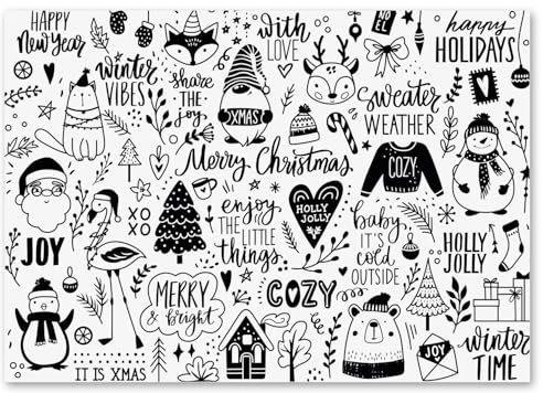 younikat 100 Sets de Table Papier gribouillis de Noël, Format A3 - dv1150 | Papier offset 90 g/m², sans bois, blanchi sans chlore, impression recto, format A3 42 x 29,7 cm, usage unique, jetable