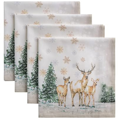 Maison d'Hermine Stoffservietten 100% Baumwolle (45 cm x 45cm, 4er-Set) | Wiederverwendbar, quadratisch, waschbar, ideal für Dinnerpartys, Hochzeiten, Thanksgiving und Weihnachten - Deer in The Woods