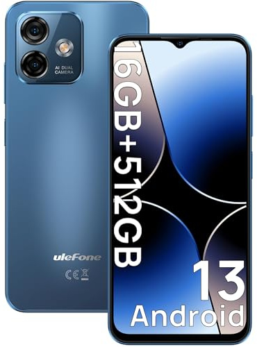 Ulefone Note 16 Pro(512GB) Smartphone, 16GB+512GB Moviles Baratos y Buenos, Android 13, 8-Core con Cámara 50MP, Batería 4400 mAh, 6.52 Pulgadas HD+, Telefono Móvil 4G Dual SIM/Face ID/GPS/OTG/Azul