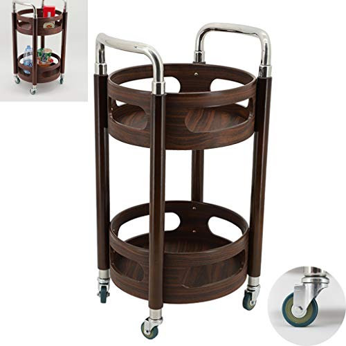 Shelf Jbtc 2-stöckiger Barwagen, Handlauf aus massivem Holz und Edelstahl mit Leitplanke, rollender Service-Barwagen, Weinregal-Servicewagen, 360-Grad-Universalrad.