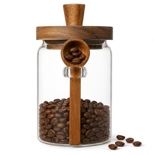 ANSQU Glass Jar with Lid, 20.3oz Food Storage Containers Coffee Jar Coffee Grounds Container, Glass Food Storage Canister, Cute Jar (1 Pack)