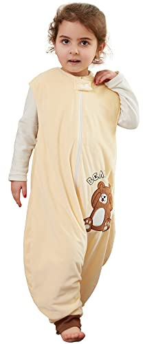 HAHASHOW Baby Schlafsack mit Füßen Schlafstrampler 1-3 Jahre Bär | Maschinenwaschbar, ärmellos & mit Beinen, 1.5 Tog Weiches Polyester, Leicht an- und ausziehbar, Ganzjahresschlafsack