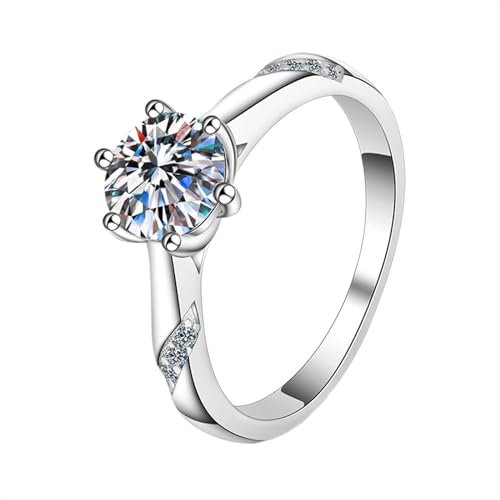 Homxi Bague Femme 925 Argent Sterling,Alliance et Fiançailles Bague 6 Griffes Rond avec Moissanite 2ct Bague Fiancaille Argent Femme Taille 50
