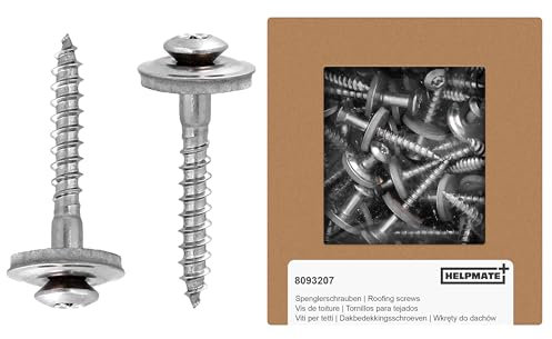 Viti per lattonieri HELPMATE 4,5x35 mm, 50 pezzi, DIN 7995, acciaio inossidabile A2, T20, viti per coperture, testa a lenticella, con rondella e guarnizione in EPDM, argento