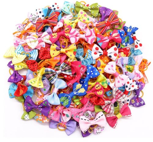 LEEQ Hundehaar Schleifen - Pet Bowknot Haarseil mit Gummiband, Haustiere Hundehaare Bögen Zubehör für Lange Haare Haustier Hunde Katze Welpen, Zufällige Farbe(30 pcs)