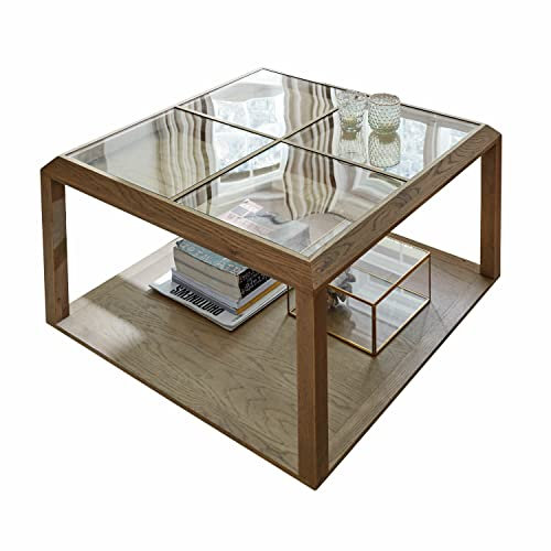 Loberon® Haverhill Table basse en bois de chêne et verre Marron env. 45/80/80 cm