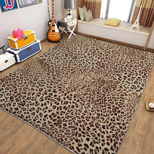 PICUAL Rugs Tapis moderne à poils courts et antidérapant pour salon Motif léopard 120 x 170 cm