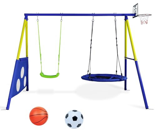 CCLIFE Altalena da Giardino per Bambini 200kg Altalena Multifunzione 4-in-1 per Bambini con Telaio in Metallo Set di Altalene da Giardino