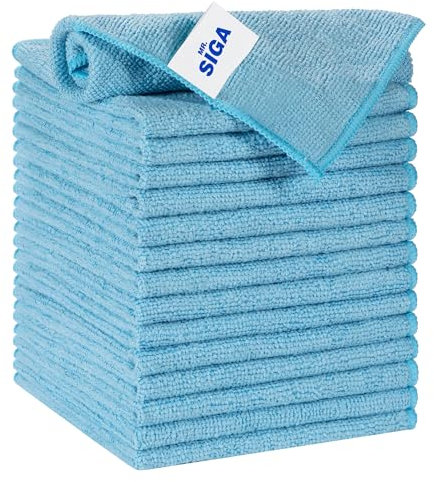 MR.SIGA Microfibre Cleaning Cloth, All-Purpose Reusable Microfiber Cloths, Streak Free Cleaning Cloths for Kitchen, Bathrooms, Windows, Mirrors, Car, Pack of 15, Sky Blue,30 x 30 cm(11.8 x 11.8 inch)