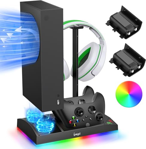 FYOUNG Soporte de ventilador RGB para consola Xbox Series S con 15 luces de colores, estación de carga de controlador dual para Xbox Series S, accesorios (negro)