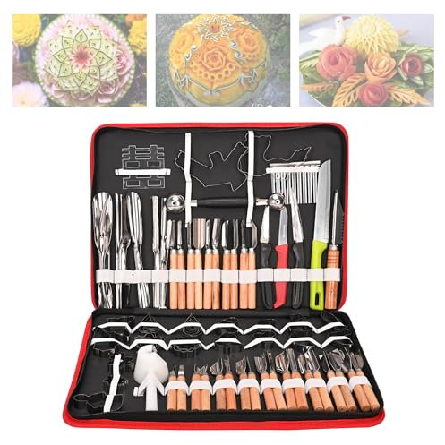 ohbien 80Pcs Fruit and Vegetable Carving Tools Kit, Multifunctional Stainless Steel Food Carving Set with Portable Bag for Carving Vegetables Fruits Meat Ice Cream