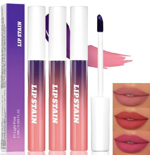 3Pcs Long Lasting Matte Peel Off Lip Stain, Tint, and Liquid Lipstick Set - Waterproof Glossy Makeup With Lip Liner