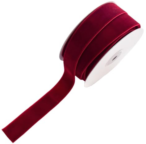 CABODYALS 2 rotolo 20 m 1 pollici Nastro Bordeaux Rosso Scuro Nastro di Velluto A Faccia Singola Morbido Vintage Nastri In Tessuto Solido Fascio Rotoli con Bobina per Albero di Natale Bouquet Floreale