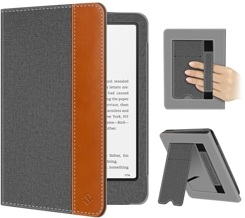 FINTIE Fodral Kompatibel med 7 tum Kindle Paperwhite(12:e Generationen, 2024) och Kindle Colorsoft (1:a Generationen, 2025/2024), Fodral med Handrem och Automatisk Sömn/Väckning, Denim grå