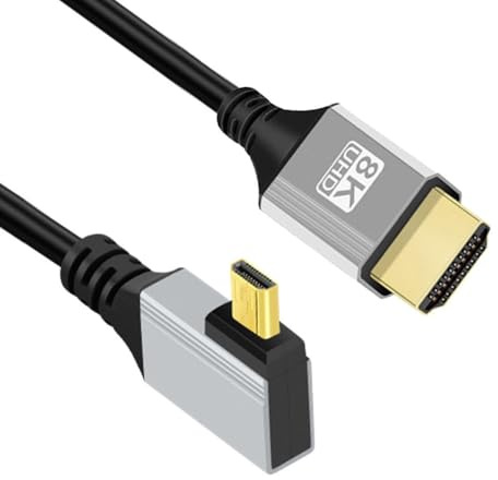 CY Cavo Micro HDMI 2.1 ad angolo retto da 90 gradi ultra sottile HDTV 8K 4K Cavo sottile iper super flessibile da tipo A a tipo D per telecamera HDTV 50 cm
