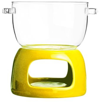 KANLVU 700ml Chokladfondue Set Glasskål Ostfondue Set Keramik Choklad-Fondue-Set För Jul, Husinvigning, Alla Hjärtans Dag(Yellow)