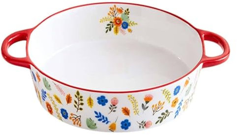 HLHLH Fuente for lasaña grande y profunda, bonita fuente individual for lasaña con asa, fuentes rectangulares de porcelana for horno, fuentes de cerámica for horno(Red)