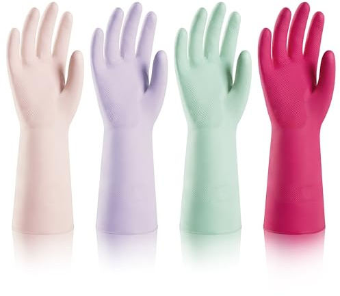 ThxToms 4 Pairs Nitrile Cleaning Gloves, Latex free Reusable Dishwashing Gloves for Women, Kitchen and Bathroom Cleaning, Non-Slip &Flexible, 10 Mil, Colorful,L