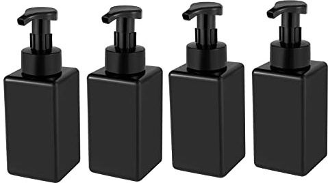 UUJOLY Foaming Soap Dispenser, 22oz Refillable Pump Bottle Plastic for Liquid Soap, Shampoo, Body Wash, 4 Pcs, Black