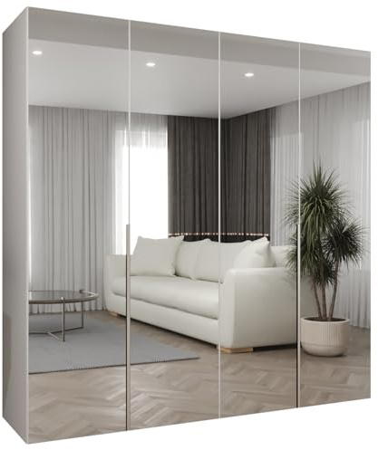 MEBLE KRYSPOL - Kleiderschrank mit Spiegel - Drehtürenschrank - Schrank 200 x 202 x 52 cm - Garderobenschrank Schlafzimmer, Flur, Jugendzimmer - Weiß, Griff Kaschmir - Alicante 3