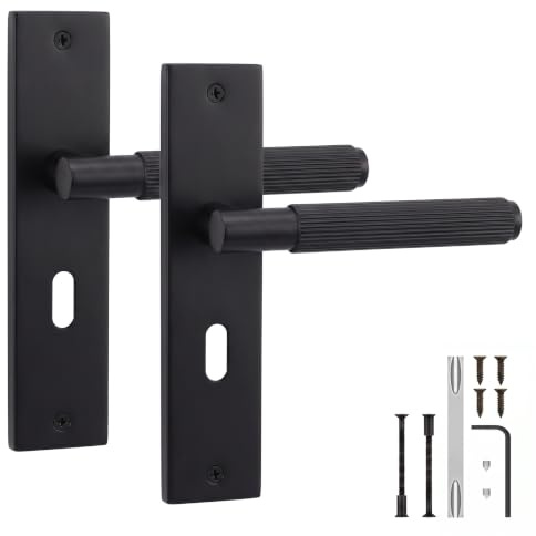 Decoranddecor Hera Matt Black Door Handles Internal Keyhole Backplate | Keyhole Backplate, Fits 64mm & 76mm UK Sash Locks, Lock Sold Separately, Interior Door Handles, 200x45mm Plate